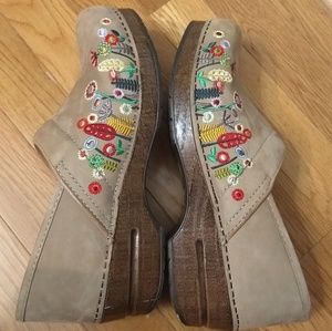 Embroidered Nubuck Dansko Clogs